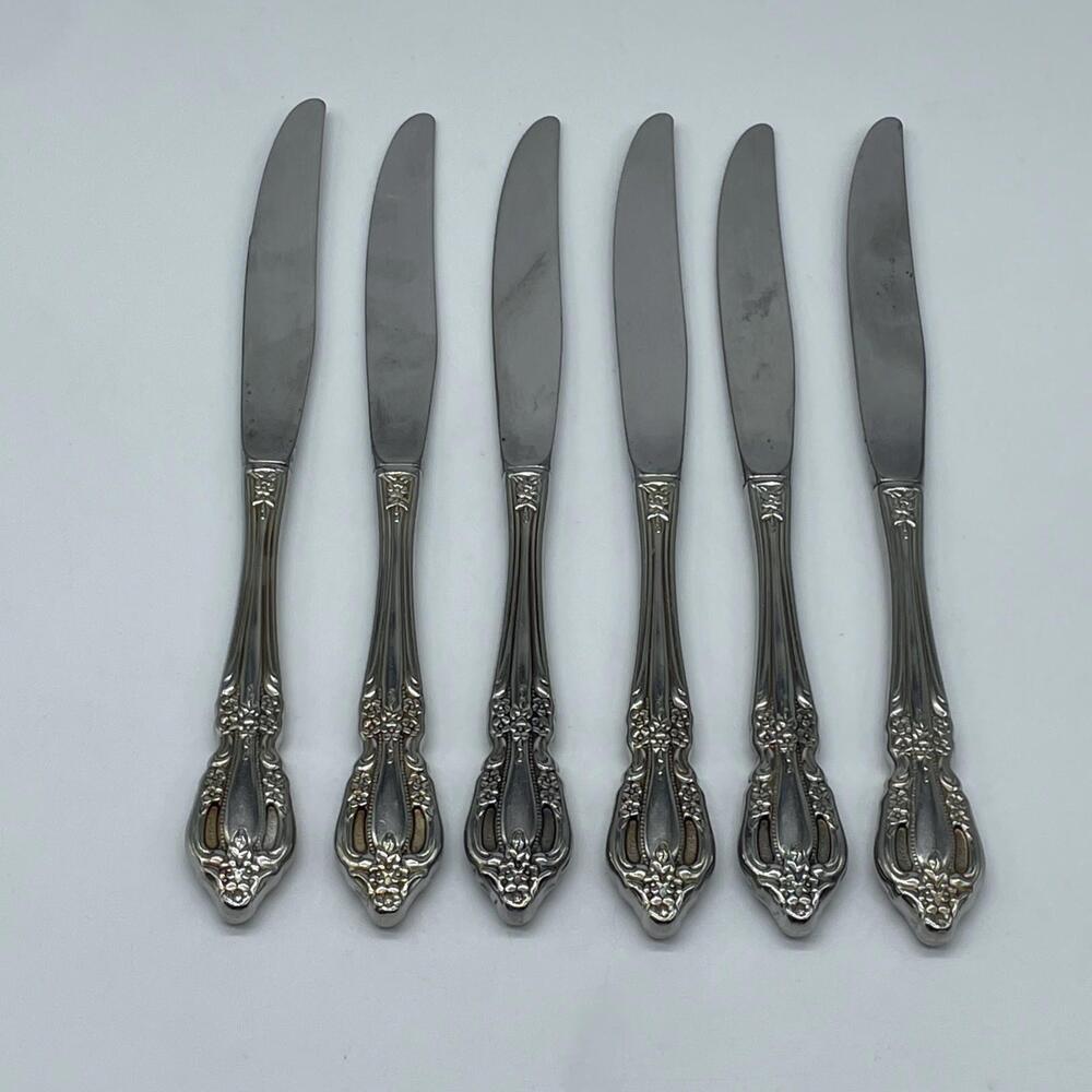 Oneida Raphael Set of 6 Dinner Knives Deluxe Stainless Flatware Lot